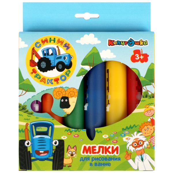 Мелки для рисования в ванной 6 цветов СИНИЙ ТРАКТОР в кор. КАПИТОШКА в кор.48шт
