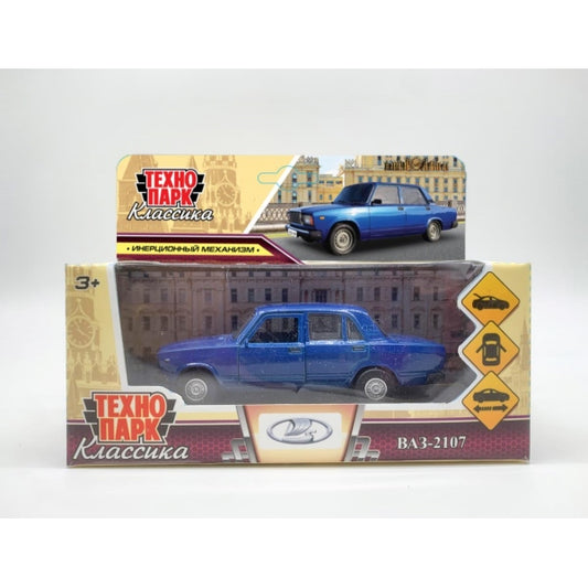 Машина металл ваз-2107 длина 12 см, двери, багажник, инерц, синий, кор. Технопарк в кор.2*36шт