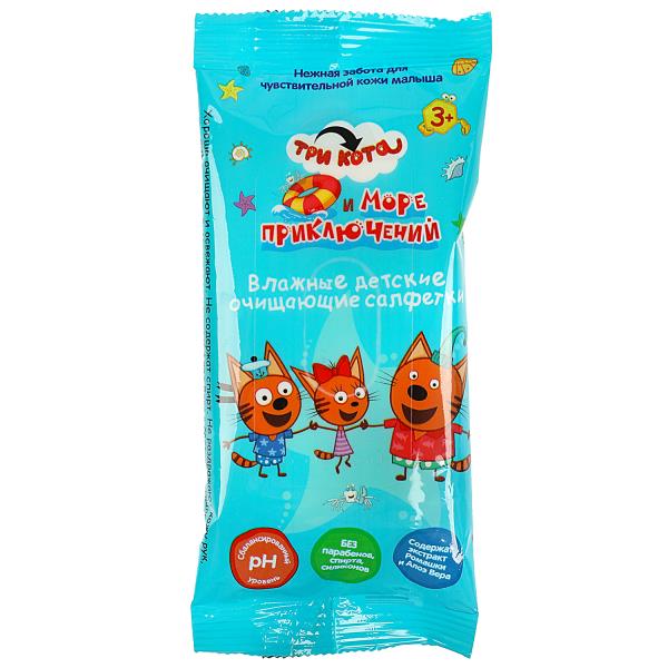 Влажные детские очищающие салфетки три кота Три Кота 15 шт. Заботливая мама в кор.180наб