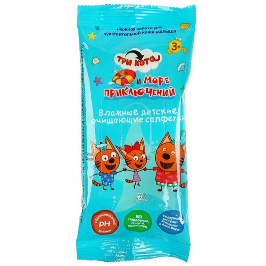Влажные детские очищающие салфетки три кота Три Кота 15 шт. Заботливая мама в кор.180наб
