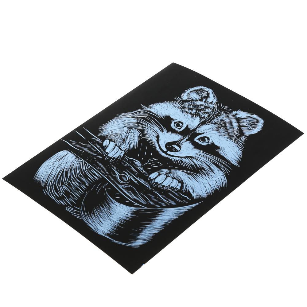 MultiArt. Гравюра "Енот" 18х24 см серебряная арт.100SCRATCHART-SILV-RACOON