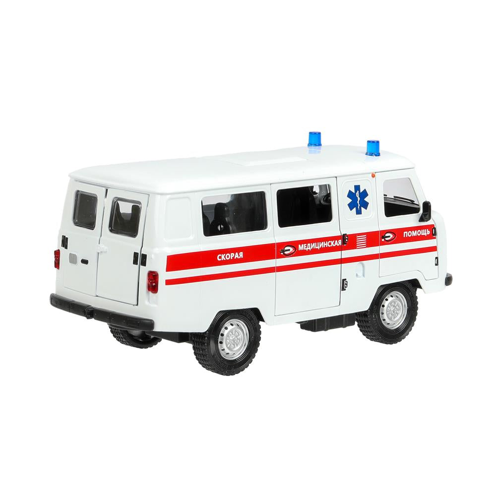 Машина металл светзвук УАЗ УАЗ 452 СКОРАЯ, 18,5 см, св-зв,дв,люк,баг,ин,бел Технопарк в кор.2*18шт