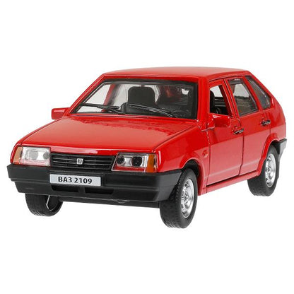 Машина металл Ваз-2109 "СПУТНИК" 12 см, двери, багажник, инер, красный, кор. Технопарк в кор.2*36шт