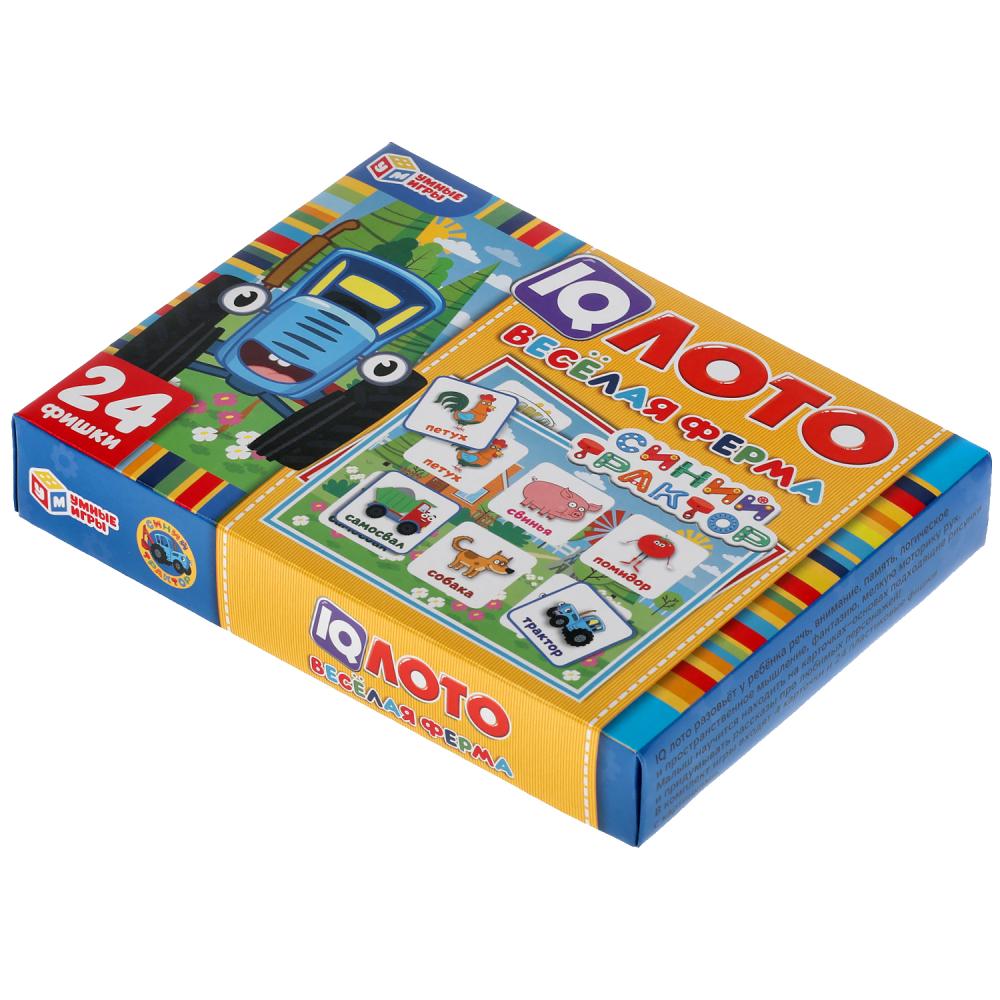 IQ-лото. Синий трактор. Веселая ферма. Коробка 138х189х32мм, 24 пласт. фишки. Умные игры в кор.24шт