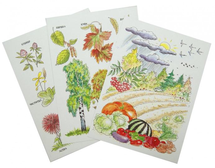 Беседы с ребенком.Осень (complexe pour le jeu professionnel avec 12 cartes avec texte sur l'objet, dans le paquet, А5)