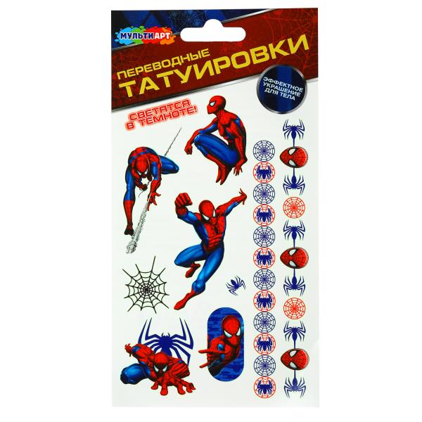 Тату человек паук, светящиеся в темноте, 1 лист, в упаковке МУЛЬТИ АРТ в кор.200шт