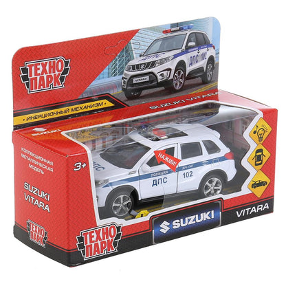 Машина металл свет-звук SUZUKI VITARA ПОЛИЦИЯ 12 см, двери, багаж, кор. Технопарк в кор.2*36шт
