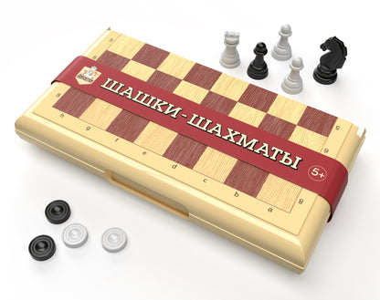 Игра настольная "Шашки-Шахматы" в пласт.коробке (мал, беж)
