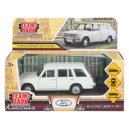 Машина металл ваз-2102 12 см, двери, багаж, инер, белый, кор. Технопарк в кор.2*36шт