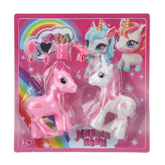 Набор пони пластиковые (6см и 6см), аксессуары 4шт, в блистере Тутти в кор.2*72наб