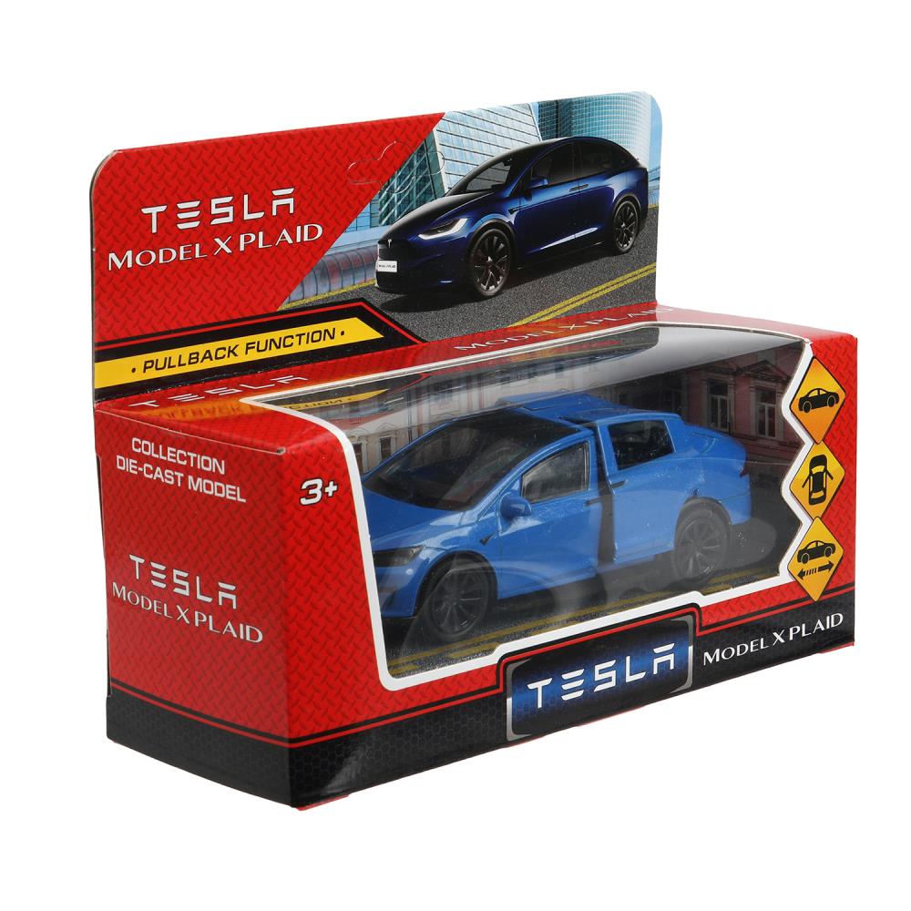 Машина металл tesla model x plaid 12 см, двери, синий, кор. Технопарк в кор.2*36шт