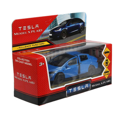 Машина металл tesla model x plaid 12 см, двери, синий, кор. Технопарк в кор.2*36шт