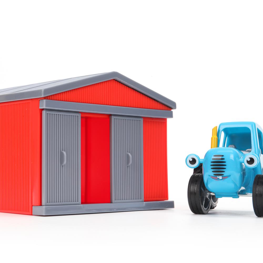 Модель пластик СИНИЙ ТРАКТОР ГАРАЖ с коровой и овцой ИГРАЕМ ВМЕСТЕ в кор.2*48шт