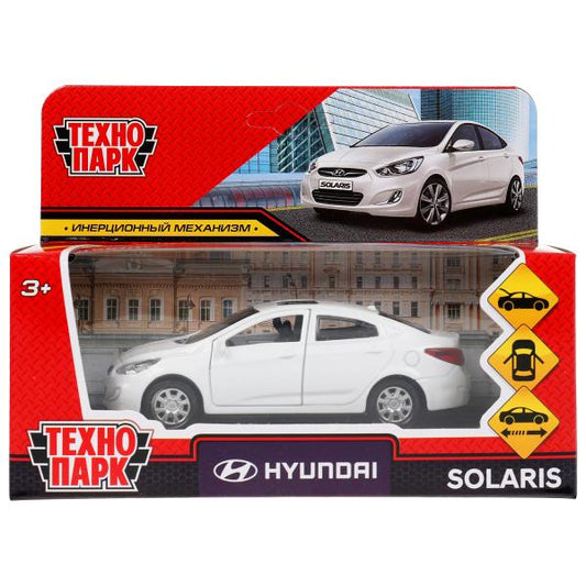 4680872694406 Машина металл HYUNDAI SOLARIS, 12 см, двери, багажн, инерц, белый, кор. Технопарк в ко