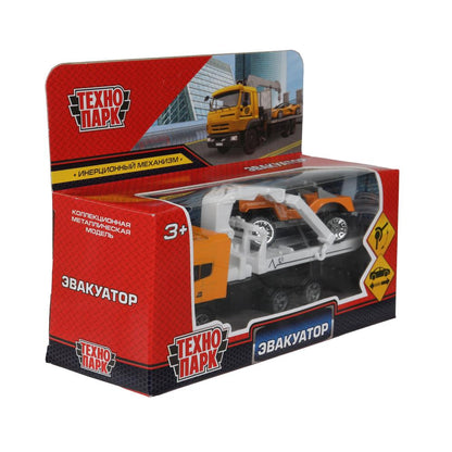 Машина металл ЭВАКУАТОР эвакуатор 12см с машинкой 7см, инерционный подвижный КРАН Технопарк в кор.2*144шт