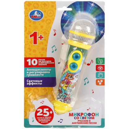 Микрофон со светом 25 песен,звуков на рус и англ языках, аплодисменты.блист.бат. Умка в кор.72шт