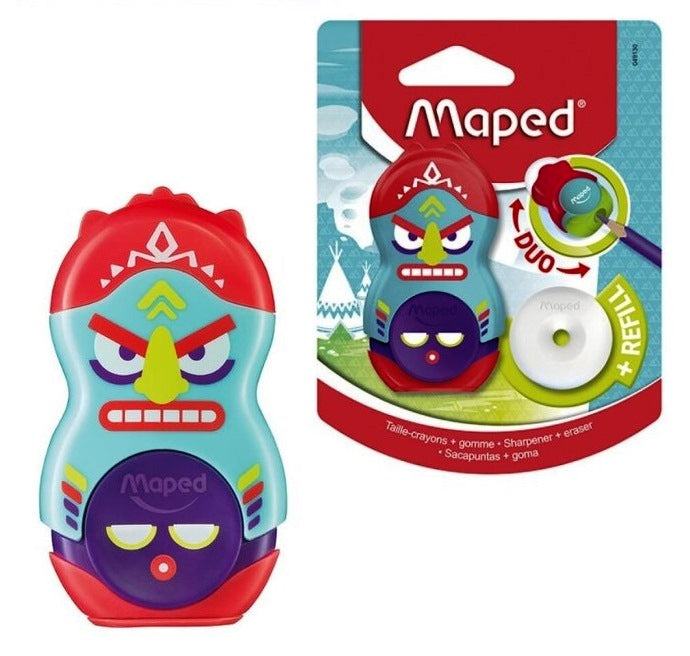 Maped. Точилка "Loopy Fancy" 1 отверстие + ластик, с контейнером и доп. ластиком арт.049130