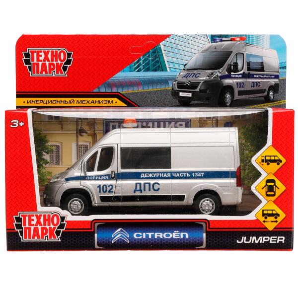 JUMPER-14POL-SRМашина металл CITROEN JUMPER ПОЛИЦИЯ 14 см, дверь, сумка, инер, серебр, кор. Технопарк в
