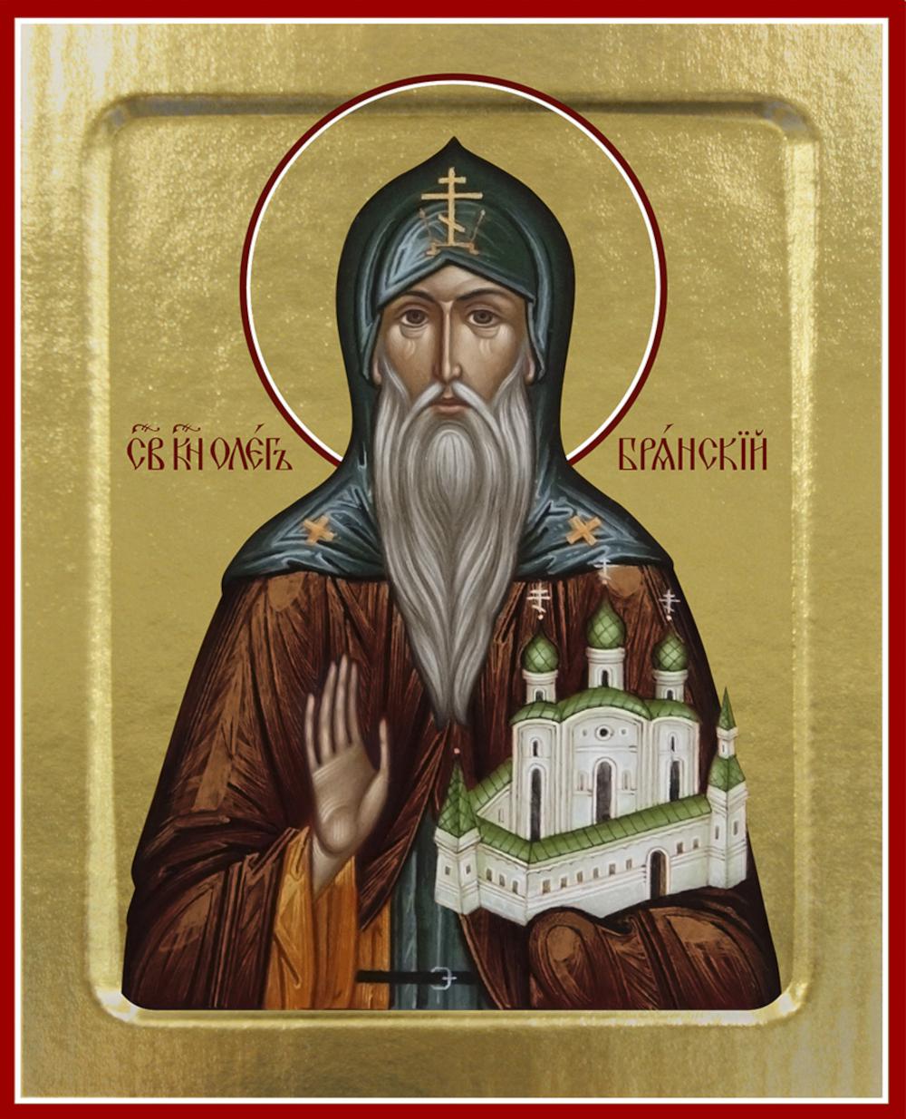 Икона Олега Брянского, благоверного князя (с храмом) (на дереве): 125 х 160