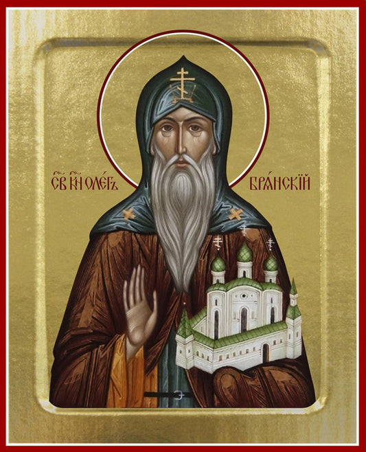 Икона Олега Брянского, благоверного князя (с храмом) (на дереве): 125 х 160