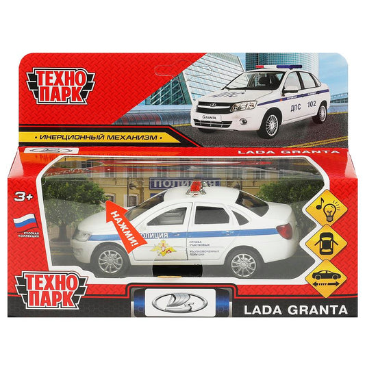 Машина металл свет-звук LADA granta ПОЛИЦИЯ 11,5 см, дв, багаж, инерц, кор. Технопарк в кор.2*36шт