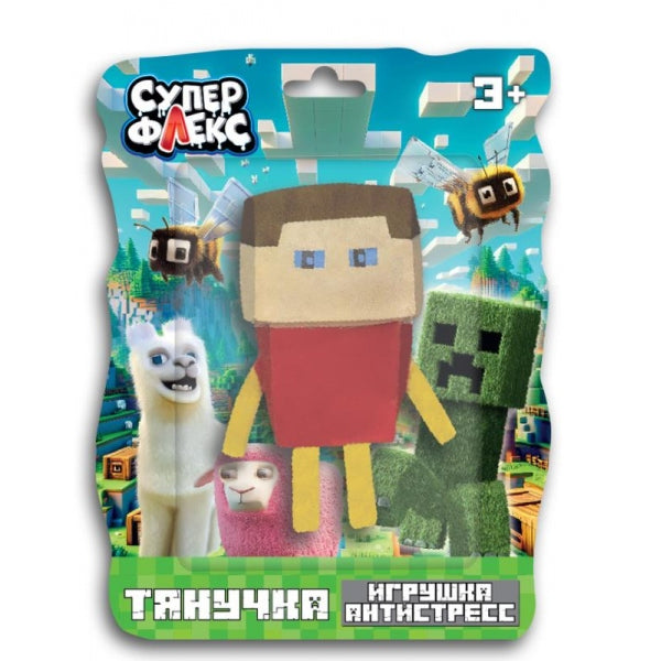 Игрушка антистресс тянучка пиксельный персонаж в красном свитере, блистер Супер Флекс в кор.6*12шт