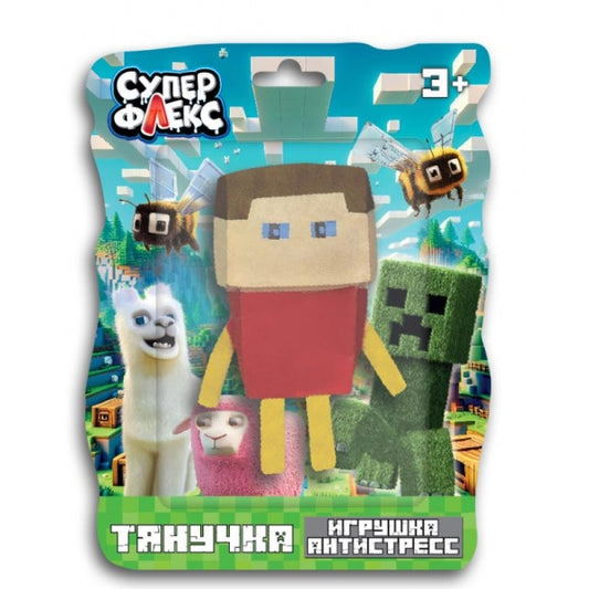 Игрушка антистресс тянучка пиксельный персонаж в красном свитере, блистер Супер Флекс в кор.6*12шт