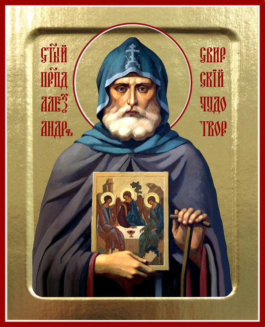Икона Александра Свирского, преподобного (с иконой) (на дереве): 125 х 160