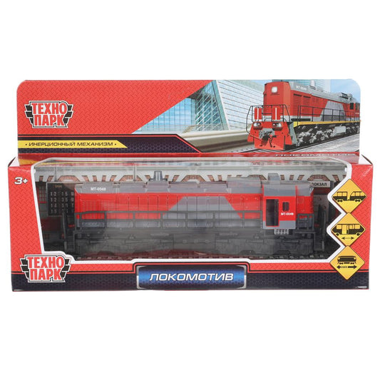LOCOTEM18B-19-GYRD Модель металл ЛОКОМОТИВ 19 см, двери, инерц, красн, кор. Технопарк в кор.2*24шт