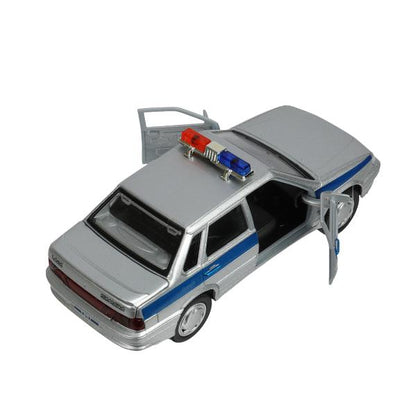 Машина металл свет-звук ваз-2115 самара ПОЛИЦИЯ 12 см, двери, багажник, кор. Технопарк в кор.2*36шт