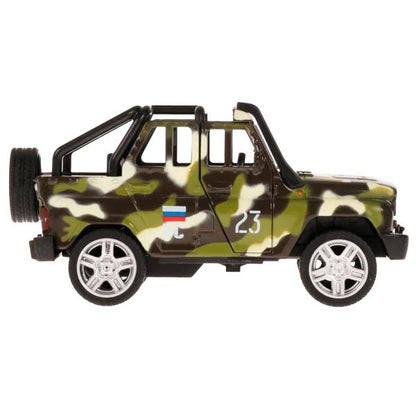 Машина металл свет-звук UAZ HUNTER beach воен., 11,5 см, двер,баг.,ин.,кор. Технопарк в кор.2*36шт