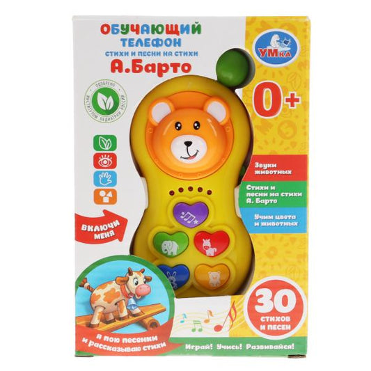 Обучающий телефон "мишка" БАРТО А., на бат. свет+звук в русс. кор. "Умка" в кор.2*60шт
