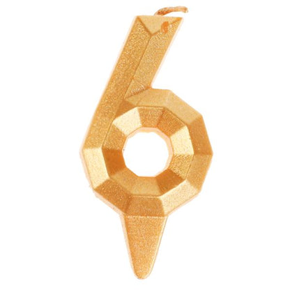 Свеча для торта, цифра "6" золото, блистер,с днем рождения ЧУДО ПРАЗДНИК в кор.48шт