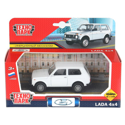 Машина металл LADA 4x4 длина 10 см, инерц, белый, кор. Технопарк в кор.72шт
