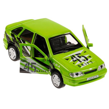 Машина металл LADA -2114 "САМАРА" СПОРТ, 12 см, дверь, сумка, ин, зеленый, кор. Технопарк в кор.2*36шт