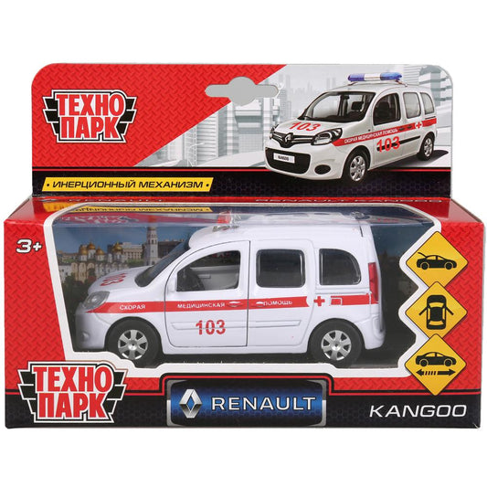 Машина металл RENAULT KANGOO СКОРАЯ, длина 12см, открыв. двери, инерц. в кор. Технопарк в кор.2*36шт