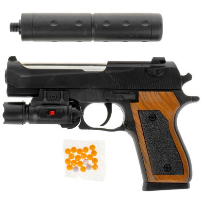 Pistolet (п) avec laser. прицелом, с глушителем, с пульками в пак. dans le cor.2*72шт