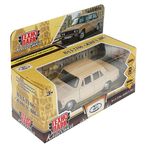 Машина металл ВАЗ-2106 ЖИГУЛИ длина 12 см, двери, багажник, инерц,бежевый, кор. Технопарк в кор.2*36шт