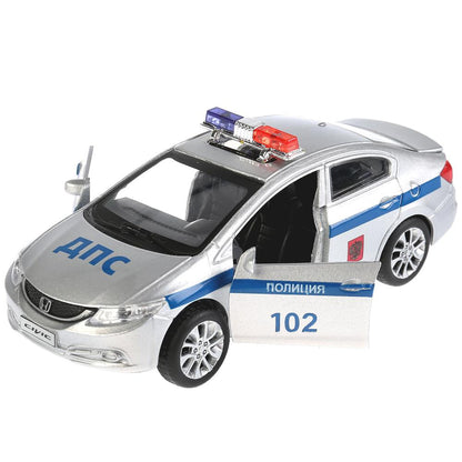 Machine en métal "HONDA CIVIC ПОЛИЦИЯ", d'une longueur de 12 cm, ouverte. двери, инерц, в кор. Parc technologique dans le cor.2*36шт