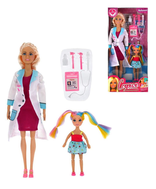 66177-S-BB 306339 Кукла 29 см София врач, с пациентом Машенька и акс, руки и ноги сгиб, в кор КАРА