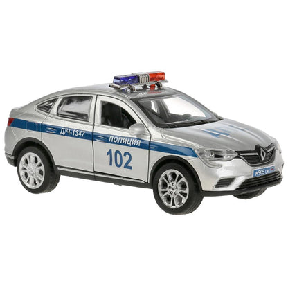Машина металл светзвук RENAULT ARKANA ПОЛИЦИЯ 12 см, двери, багажник, кор. Технопарк в кор.2*36шт