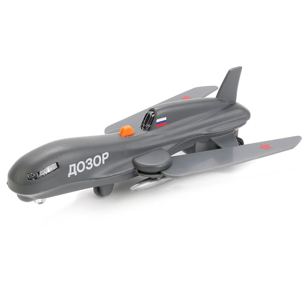 МОДЕЛЬ "ТЕХНОПАРК" МЕТАЛЛ. ИНЕРЦ. БЕСПИЛОТНИК ДОЗОР 19СМ, СВЕТ+ЗВУК, СКЛ. КРЫЛЬЯ В КОР. в кор.2*24шт