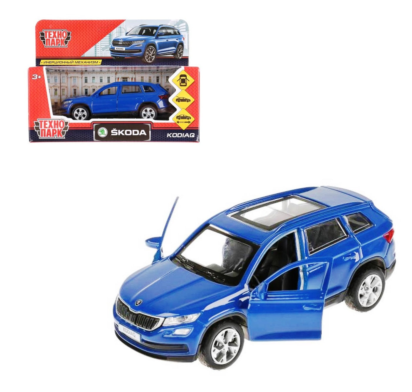 KODIAQ-BU 280888 Машина металл "SKODA KODIAQ", 12см, открыв. двери, инерц, СИНИЙ в кор. Технопарк