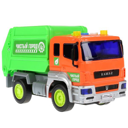 Машиназвук на бат свет+ Камаз "камаз мусоровоз" 17см, пласт, инерц. в кор. Технопарк в кор.36шт