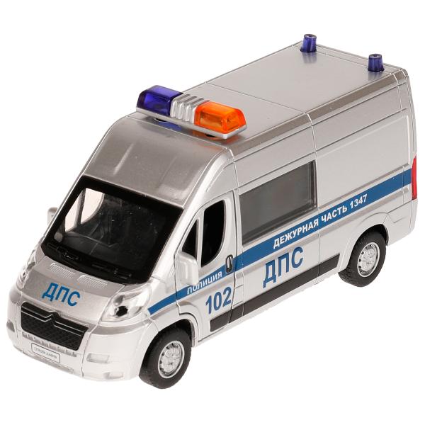 JUMPER-14POL-SRМашина металл CITROEN JUMPER ПОЛИЦИЯ 14 см, дверь, сумка, инер, серебр, кор. Технопарк в