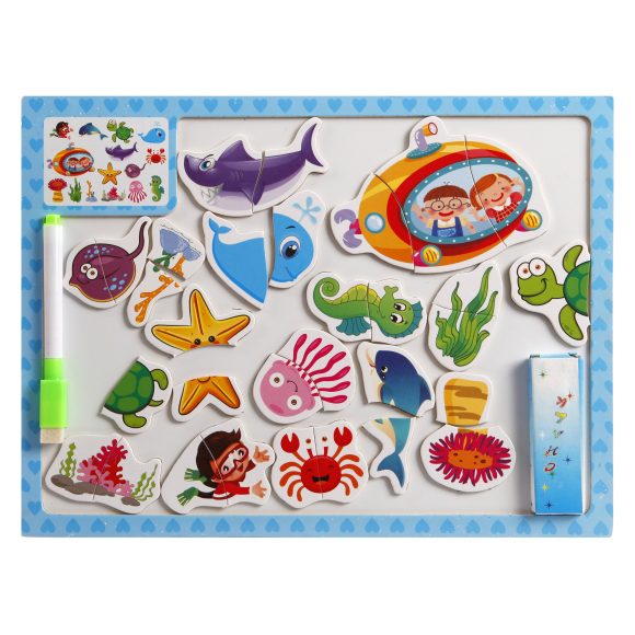 Пазл магнит. "Сюжеты" с гриф. доской для рисования с обратной стороны: набор магнитов, фломастер, мелки, в ассорт.