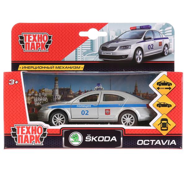 ТМ Технопарк. Машина металл "SKODA OCTAVIA ПОЛИЦИЯ",длина 12 см, откр дв, багаж, инерц. в кор.2*36шт