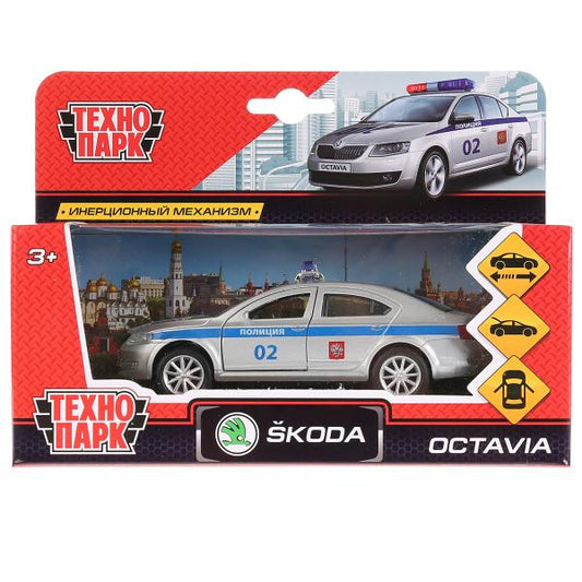 ТМ Технопарк. Машина металл "SKODA OCTAVIA ПОЛИЦИЯ",длина 12 см, откр дв, багаж, инерц. в кор.2*36шт