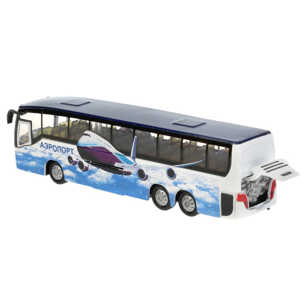 АВТОБУС "ТЕХНОПАРК" АЭРОПОРТ, МЕТАЛЛ. ИНЕРЦ. СВЕТ+ЗВУК ОТКРЫВ ДВЕРИ В РУСС. КОР. 18,5СМ в кор.2*24шт