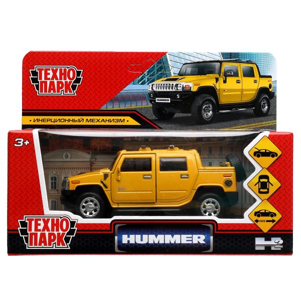 Машина металл HUMMER H2 PICKUP длина 12 см, дверь, багажник, инерц, желтый, кор. Технопарк в кор.2*36шт